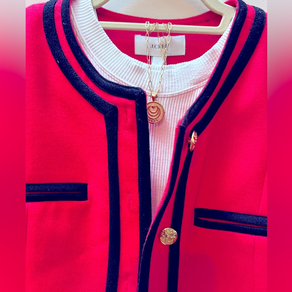 NWT J. Crew classic, 100% wool jacket in pink and midnight blue. Size 6. - Picture 2 of 9